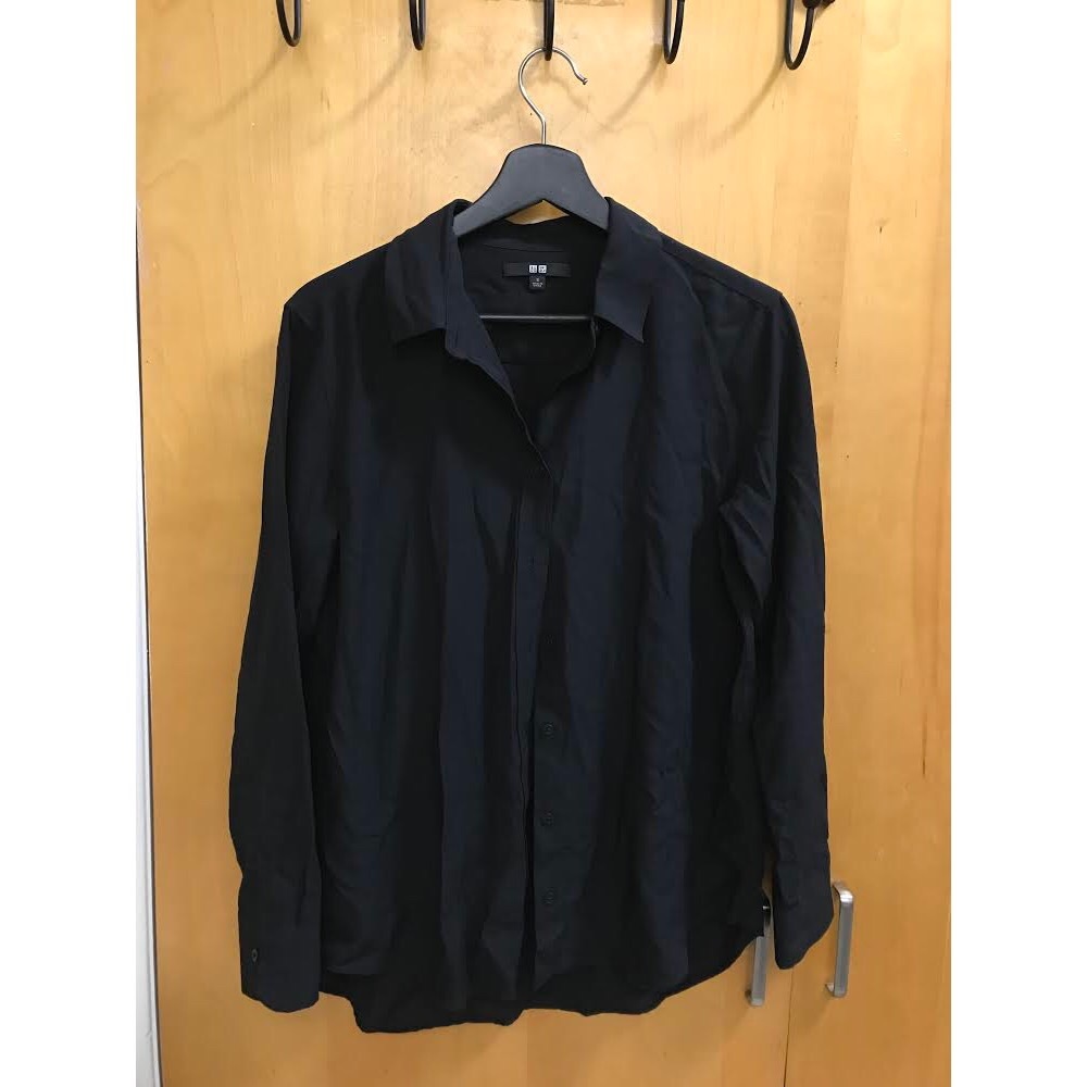 Black long sleeve rayon button down shirt
